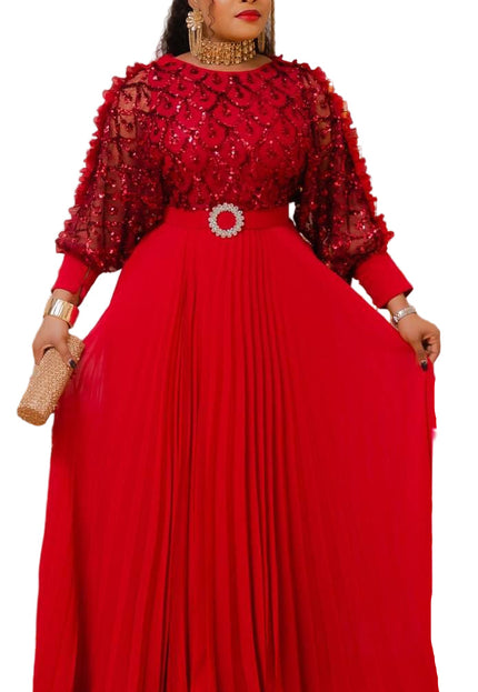 ELEGANT SEQUIN TOP WITH PLEATED SKIRT GOWN