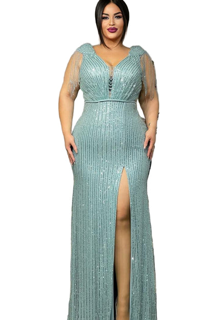 ELEGANT STONED MERMAID GOWN WITH HIGH SLIT