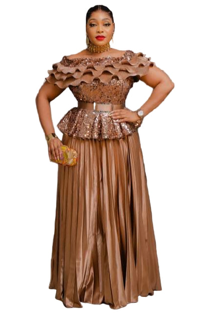 BEAUTIFUL SEQUINED OFF-SHOULDER GOWN