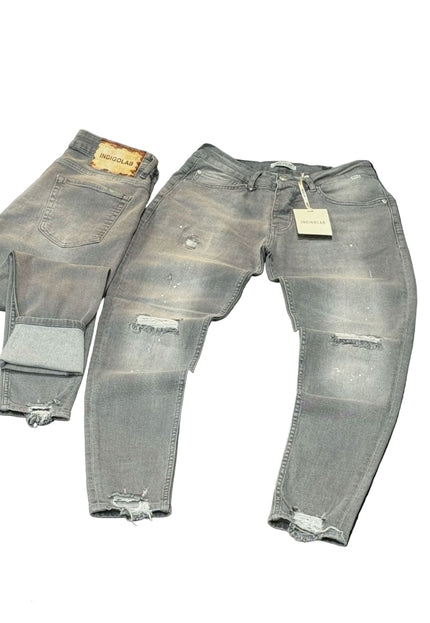 Men's Distressed Slim Fit Jeans in Light Grey