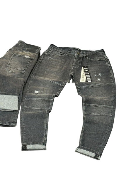 Men's Moto Panel Slim Jeans in Faded Black