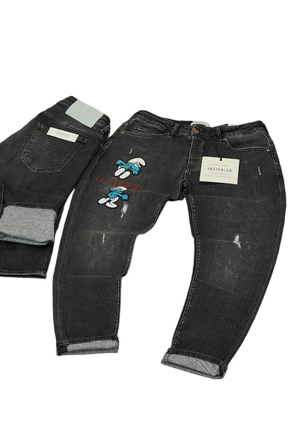 Men's Graphic Embroidered Distressed Jeans in Black
