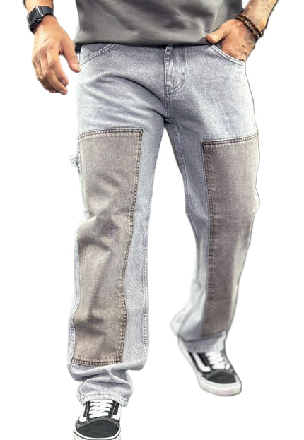 Men's Contrast Panel Carpenter Jeans in Grey