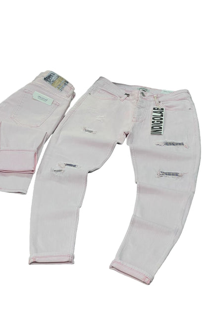 Men's Distressed Slim Fit Jeans in Light Pink