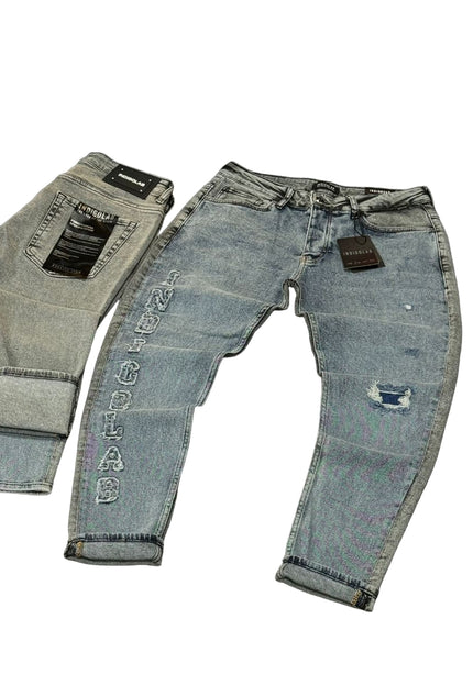 Men's Graphic Side Print Jeans in Acid Wash