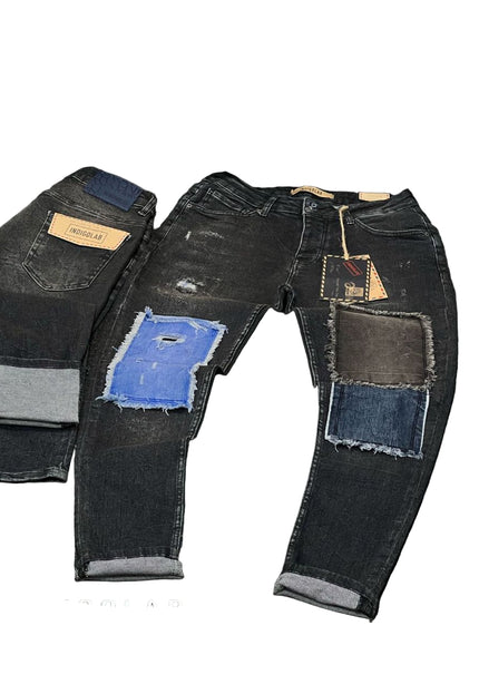 Men's Distressed Moto Jeans in Faded Black