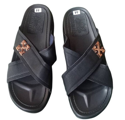 MEN'S CRISS-CROSS METAL ACCENT SLIDES