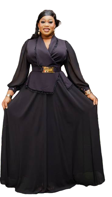 ELEGANT WRAP GOWN WITH SLEEVES