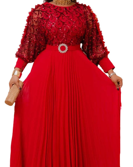 ELEGANT SEQUIN TOP WITH PLEATED SKIRT GOWN