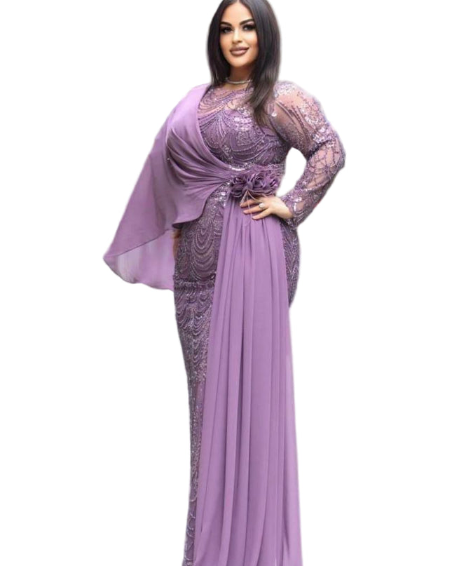 ELEGANT EMBELLISHED GOWN WITH FLOWING OVERLAY