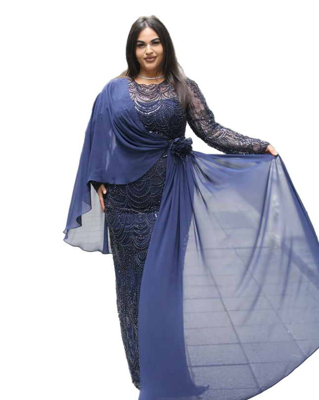 ELEGANT EMBELLISHED GOWN WITH FLOWING OVERLAY