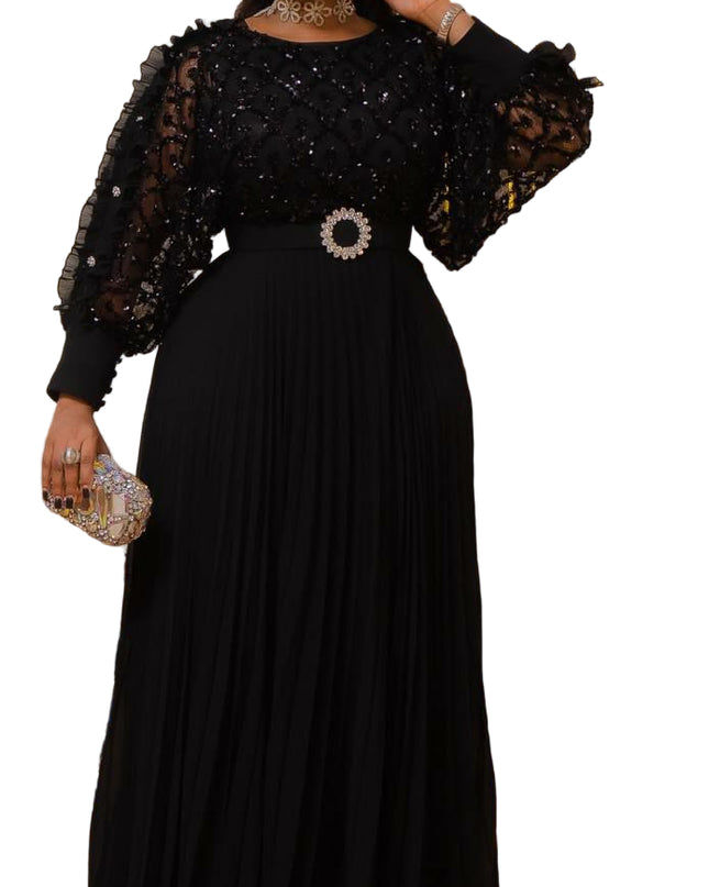 ELEGANT SEQUIN TOP WITH PLEATED SKIRT GOWN