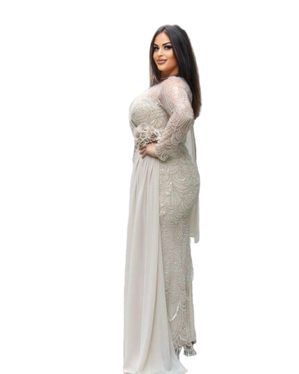 ELEGANT EMBELLISHED GOWN WITH FLOWING OVERLAY