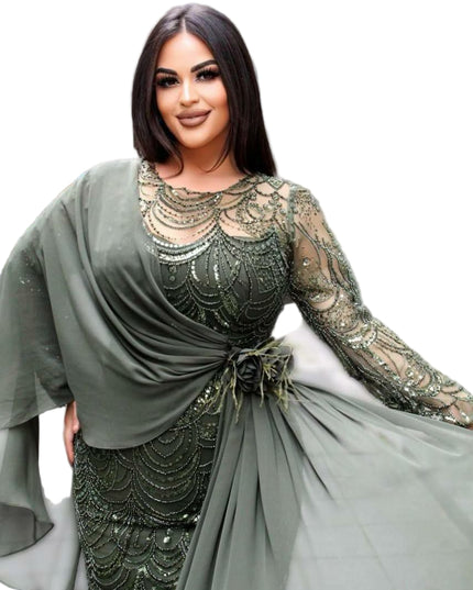 ELEGANT EMBELLISHED GOWN WITH FLOWING OVERLAY