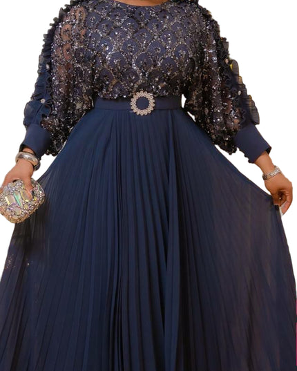 ELEGANT SEQUIN TOP WITH PLEATED SKIRT GOWN