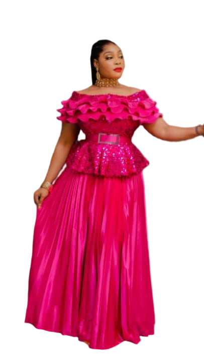 BEAUTIFUL SEQUINED OFF-SHOULDER GOWN