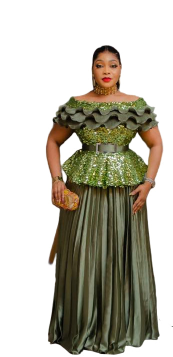 BEAUTIFUL SEQUINED OFF-SHOULDER GOWN
