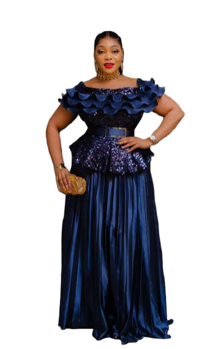BEAUTIFUL SEQUINED OFF-SHOULDER GOWN