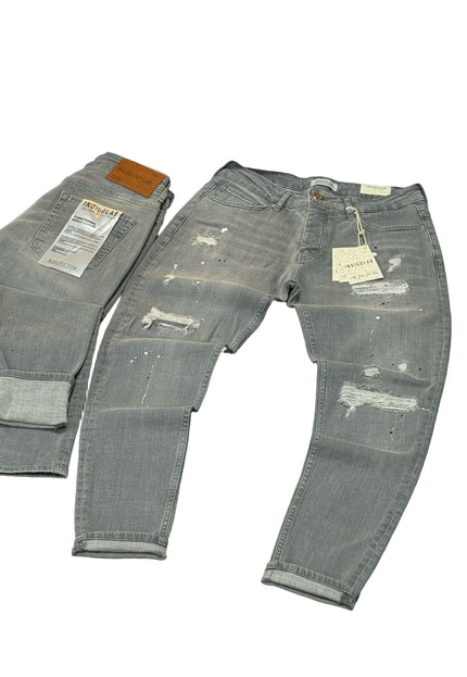 Men's Paint Splatter Distressed Jeans in Grey