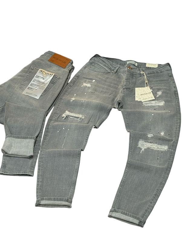 Men's Paint Splatter Distressed Jeans in Grey