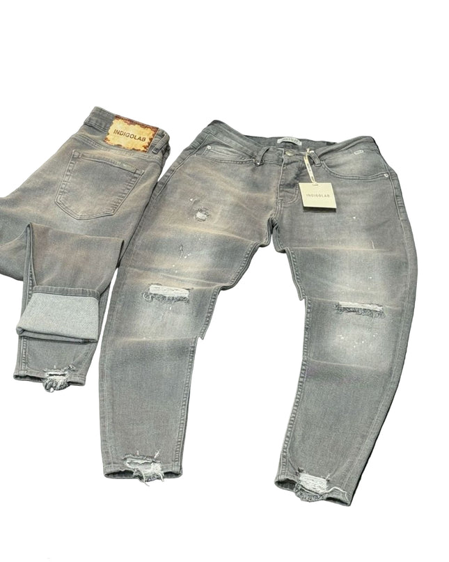 Men's Distressed Slim Fit Jeans in Light Grey