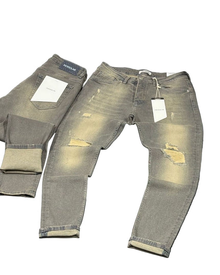 Men's Acid Wash Ripped Jeans in Grey