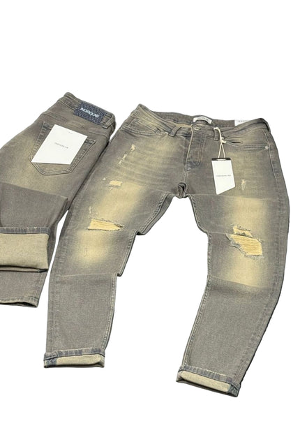 Men's Acid Wash Ripped Jeans in Grey