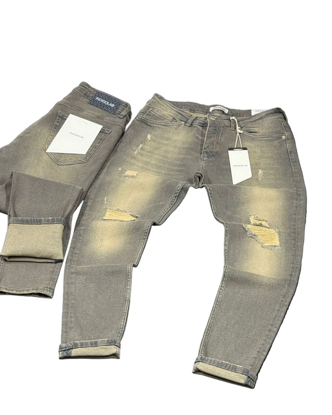 Men's Acid Wash Ripped Jeans in Grey