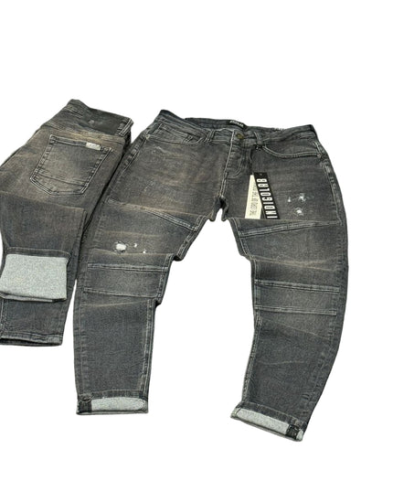 Men's Moto Panel Slim Jeans in Faded Black