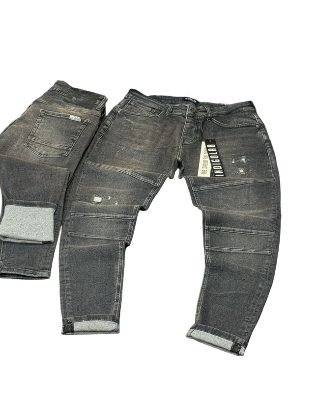 Men's Moto Panel Slim Jeans in Faded Black