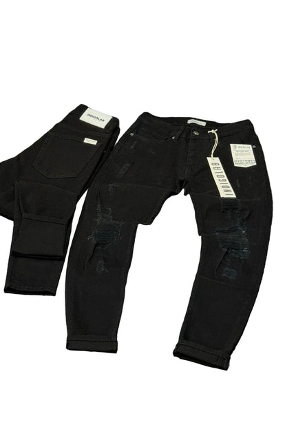 Men's Heavily Ripped Jeans in Jet Black