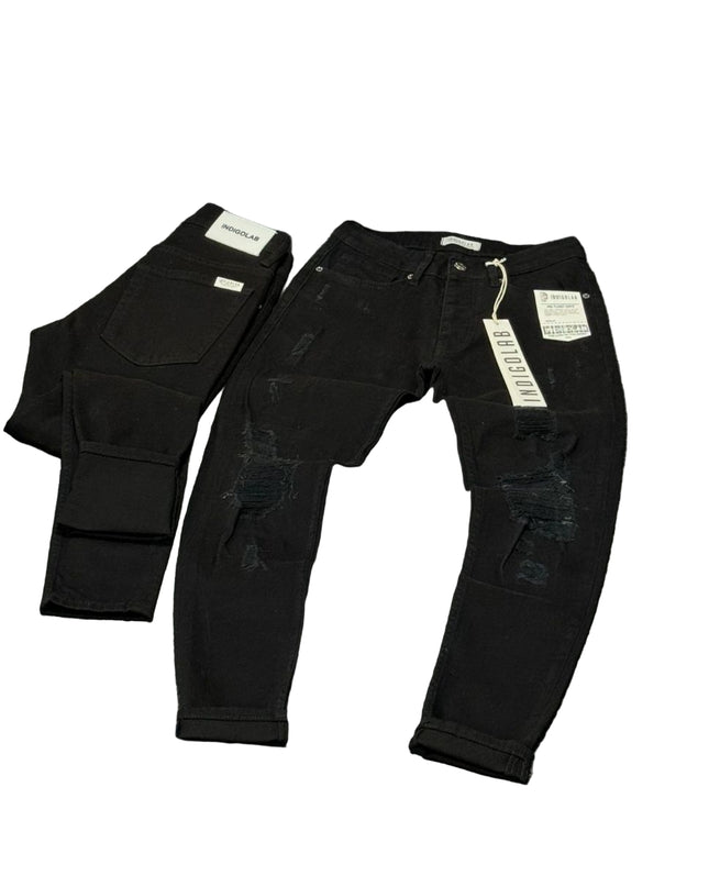 Men's Heavily Ripped Jeans in Jet Black