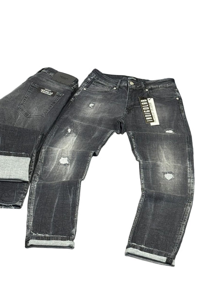 Men's Faded Panel Jeans in Black