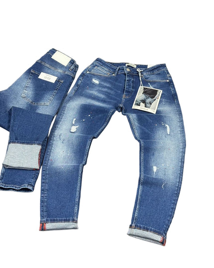 Men's Paint Splatter Jeans in Dark Blue