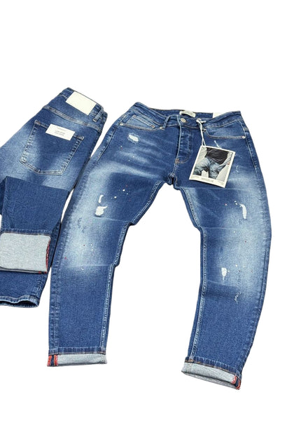 Men's Paint Splatter Jeans in Dark Blue