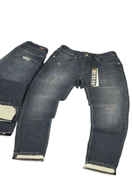 Men's Faded Distressed Jeans in Dark Wash