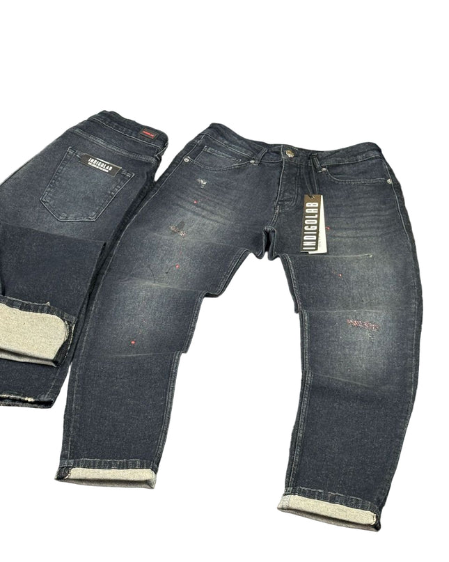 Men's Faded Distressed Jeans in Dark Wash