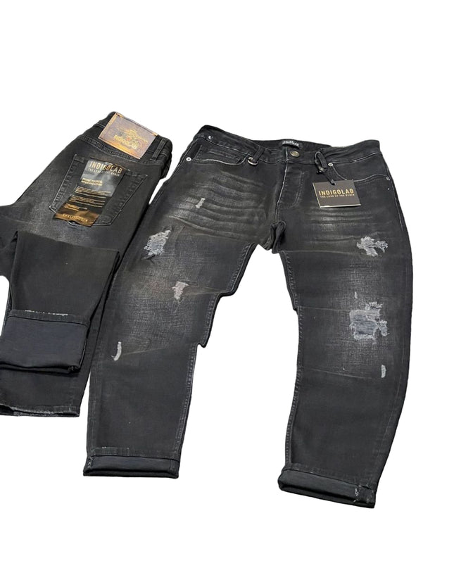 Men's Ripped Slim Jeans in Black Wash