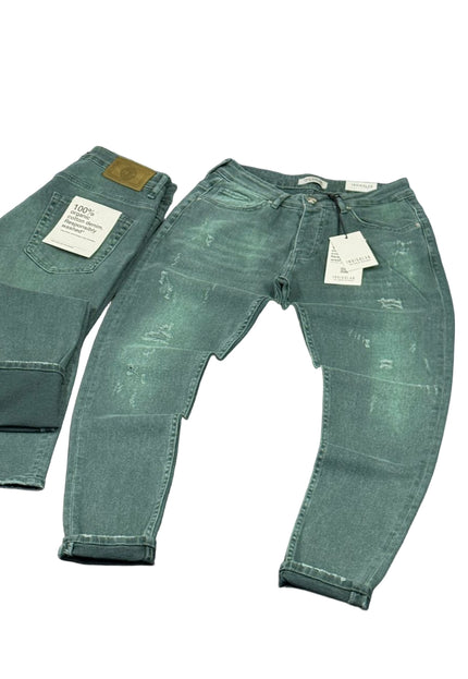 Men's Washed Slim Jeans in Teal Green