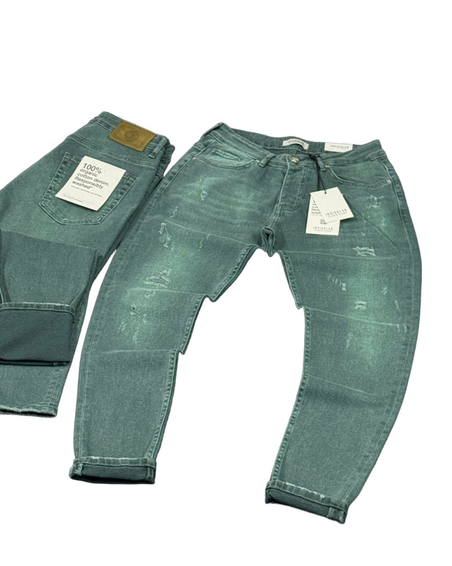 Men's Washed Slim Jeans in Teal Green