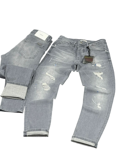 Men's Paint Splatter Ripped Jeans in Light Grey