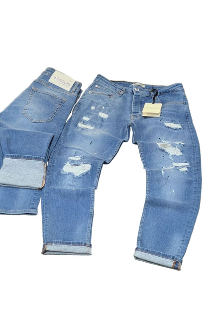 Men's Ripped Paint Splatter Jeans in Light Blue