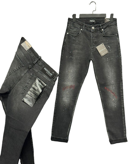 Men's Paint Splatter Slim Jeans in Faded Black