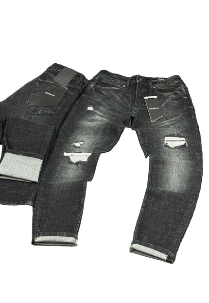 Men's Faded Distressed Jeans in Black