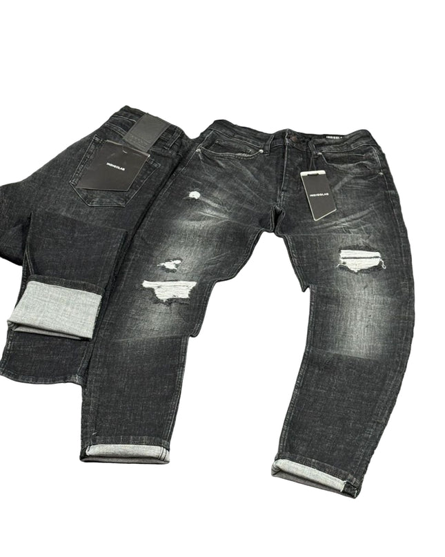 Men's Faded Distressed Jeans in Black