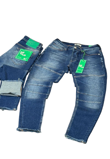 Men's Paneled Slim Jeans in Dark Blue