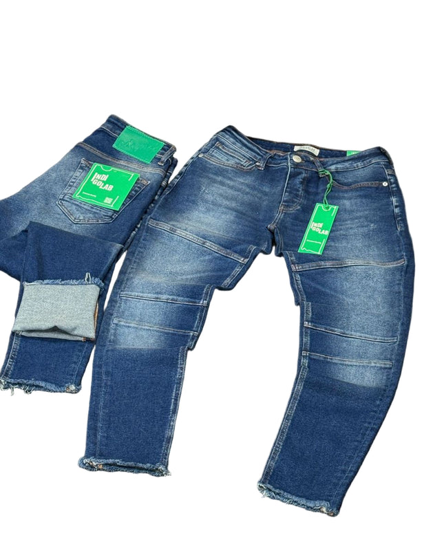 Men's Paneled Slim Jeans in Dark Blue