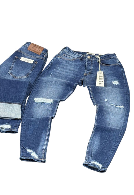 Men's Ripped Slim Fit Jeans in Medium Blue