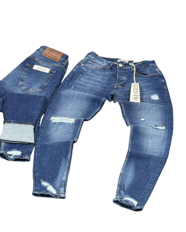 Men's Ripped Slim Fit Jeans in Medium Blue