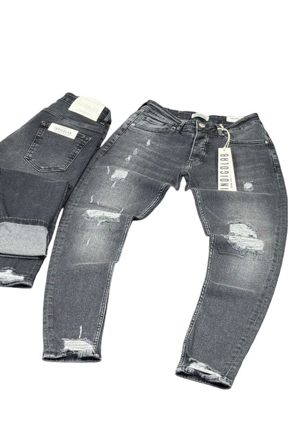 Men's Heavily Ripped Slim Jeans in Grey Wash